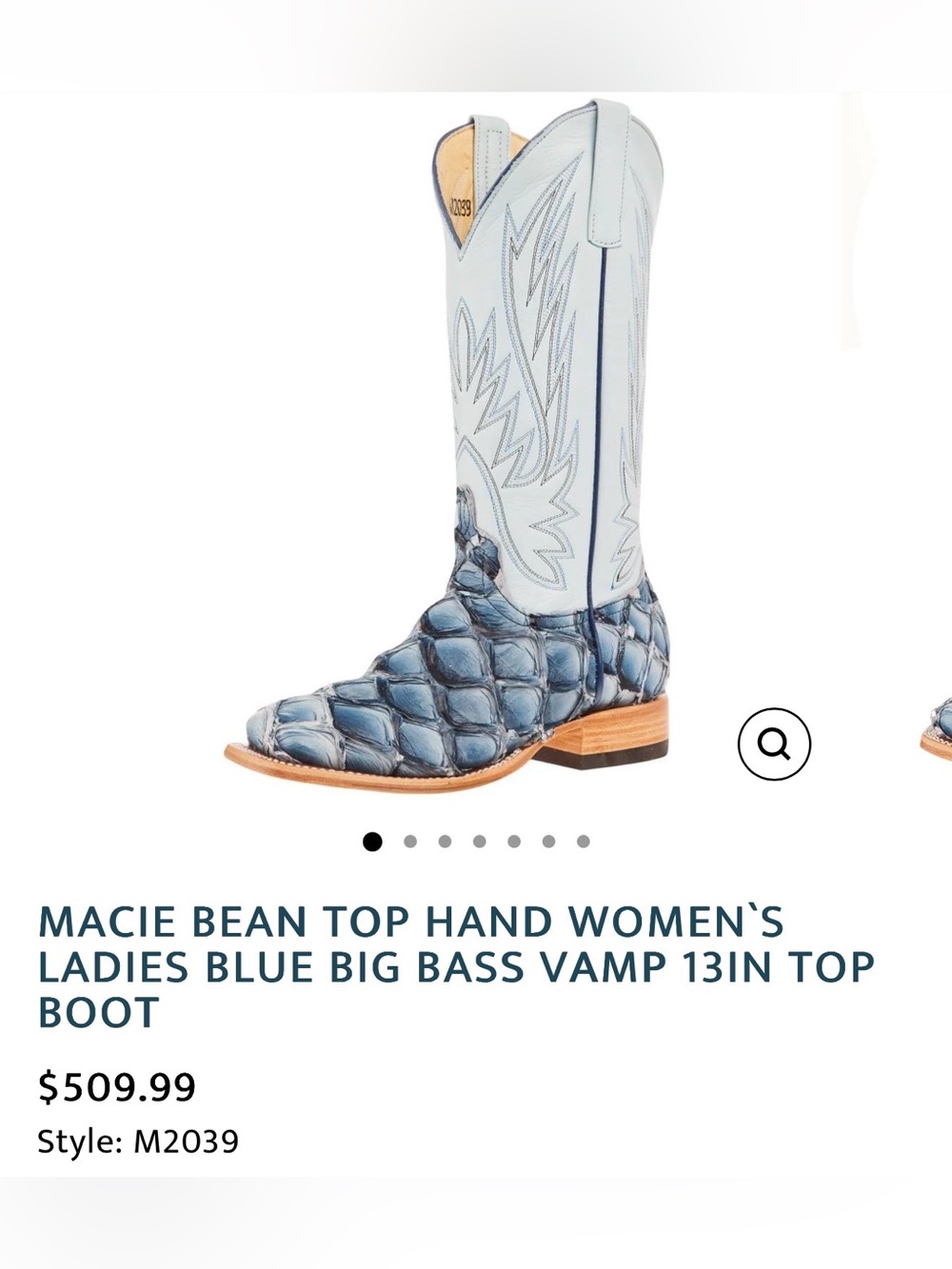 Macie Bean Women’s Blue Big Bass Vamp Western Boot